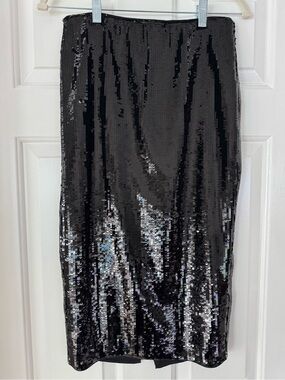 Theory Black Sequin Pencil Skirt